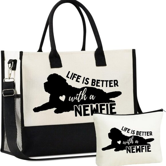Handbags - Newfoundland Dog Canvas Bag Women Mother's Day Gift with Zipper & Shoulder Strap
